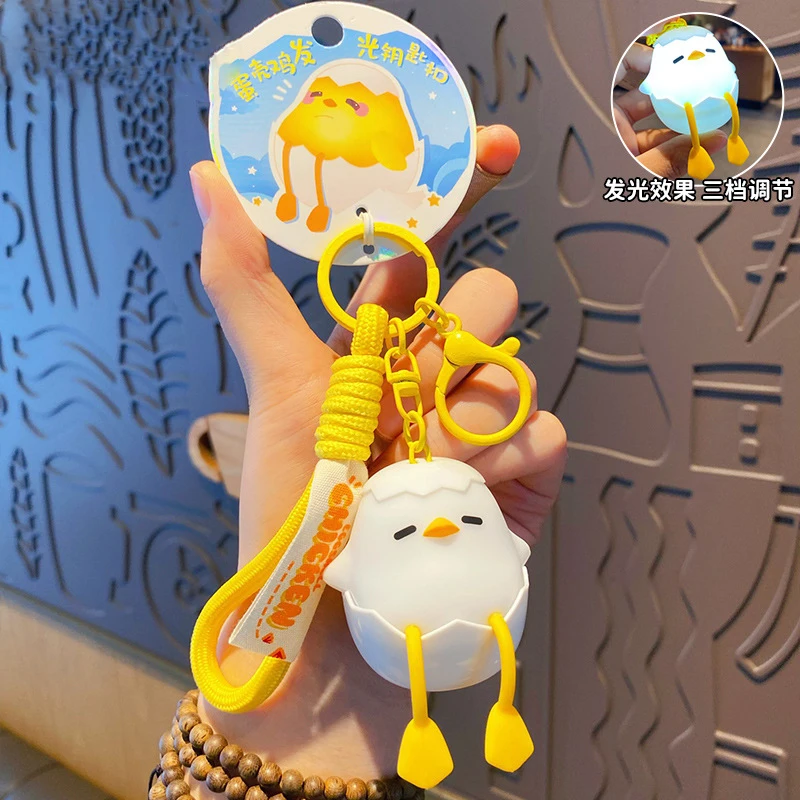 Cartoon Fun Luminous Egg Shell Warm Light Charm Key Chain Pendant Cute Girl Gift Egg Hatched Chicken Doll Keychain Bag Gifts