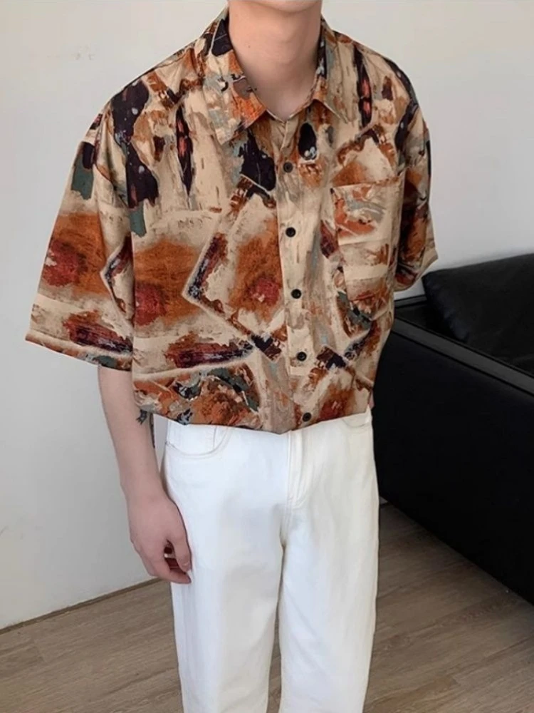 

Japanese Vintage Tie Dye Shirt Men Women Loose Fit Short Sleeve Casual Button Down Summer Thin Cardigan Trendy Couple Outfit