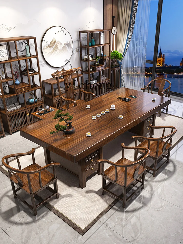 

LSL Solid Wood Large Board Tea Table and Chair Set New Chinese Style Simple Tea Table for Home Use Tea Brewing Table