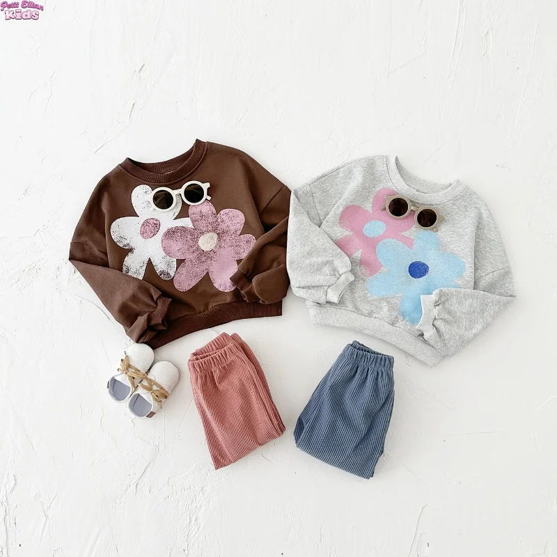 

2025 New Baby Clothes Toddler Girl Floral Print Long Sleeve and Corduroy Pants Sets 0-4Y Baby Girl Clothes Cute Casual Outfit