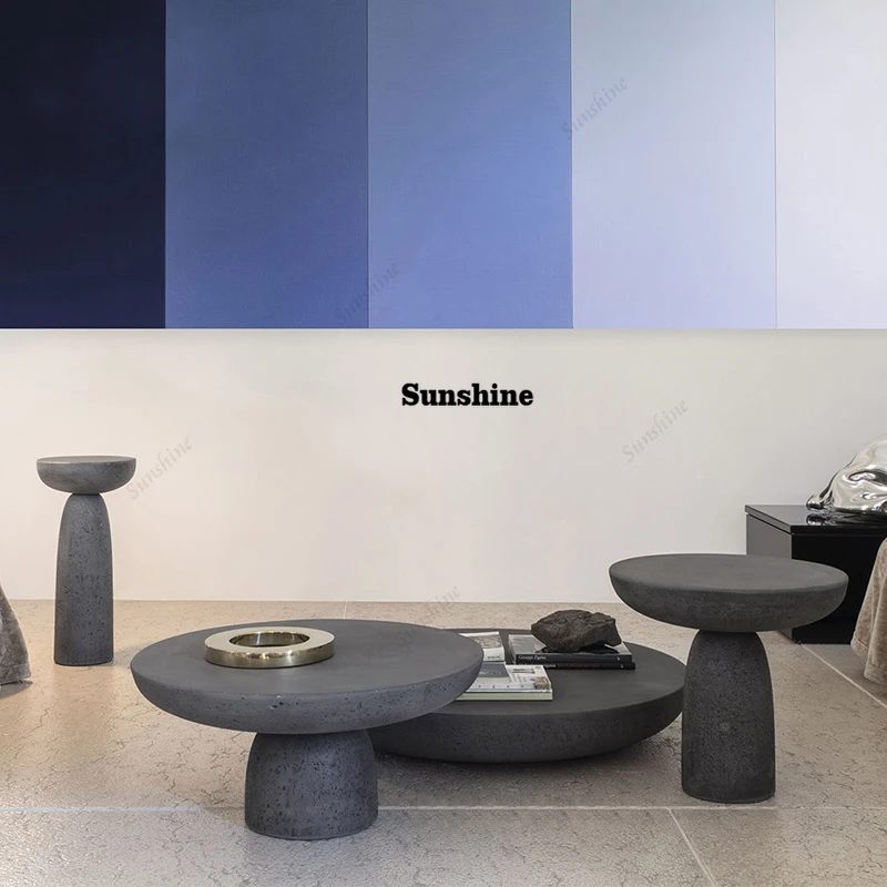 

mushroom style side table wabi sabi travertine round coffee table combination living room furniture