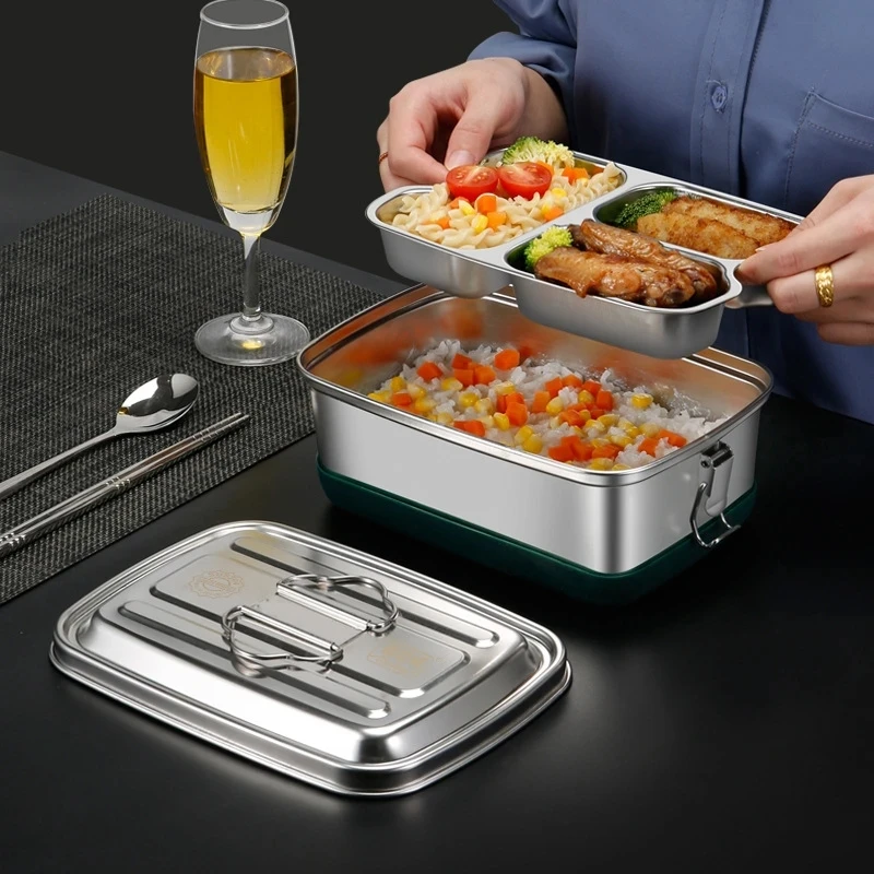 

304 Stainless Steel Lunch Box Double Layer Sealed Thermal Bento Box Portable Food Fresh-Keeping Storage Container Heating Bowl