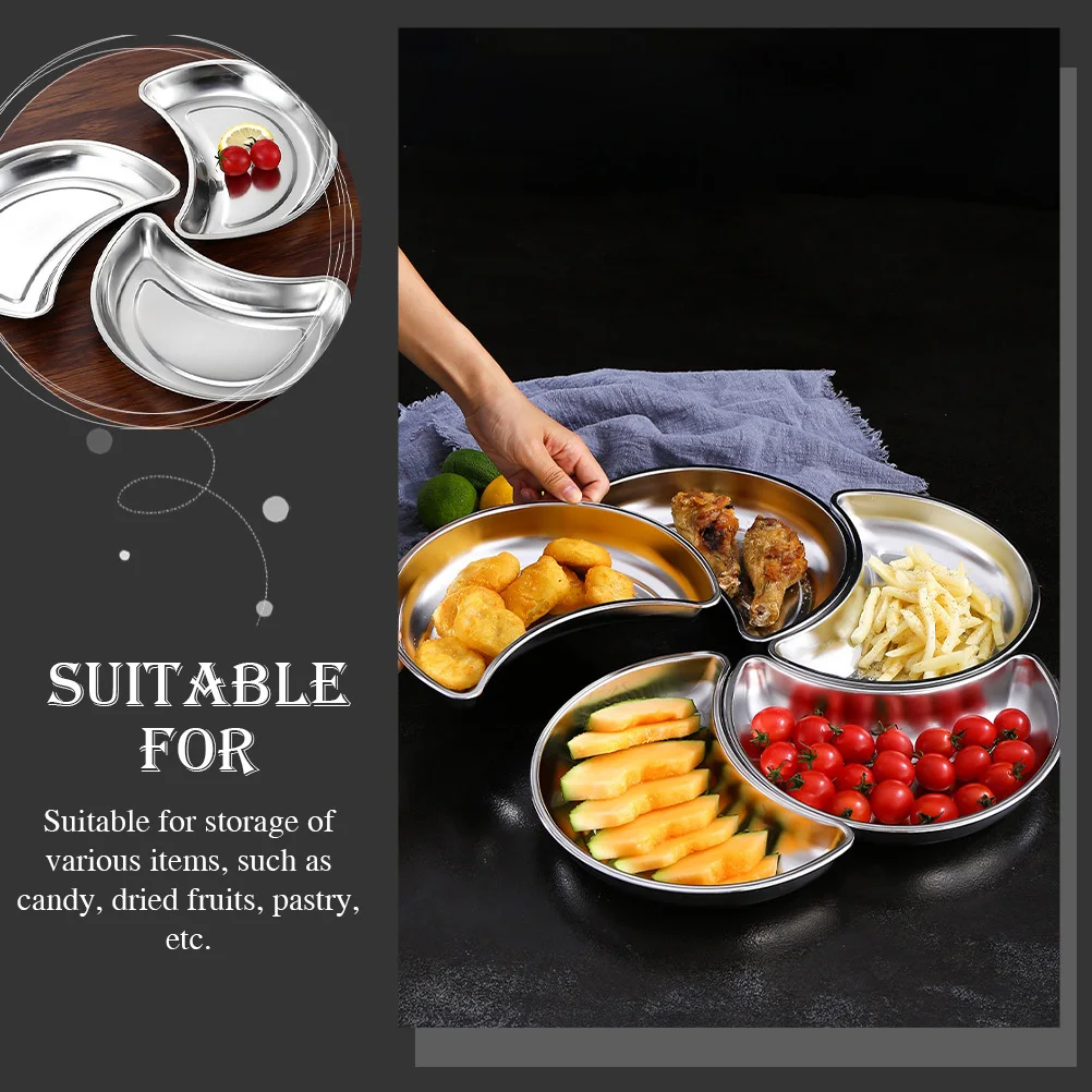 

1pcs Stainless Steel Moon Shaped Serving Tray Crescent Design Candy Storage Plate For Kitchen Home Decor Snack Dessert Fruit