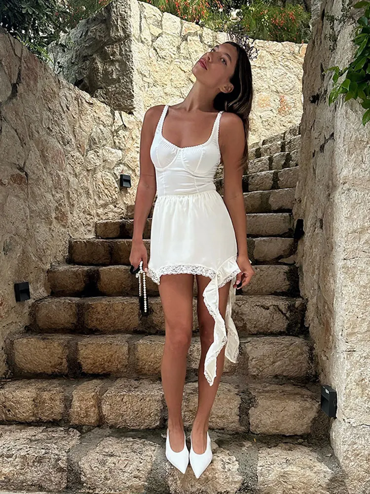 Corset plissé en Satin pour femmes, Sexy, Slim, sans manches, dos nu, combinaison courte, couleur unie, jupe trapèze assortie avec tout, été 2025