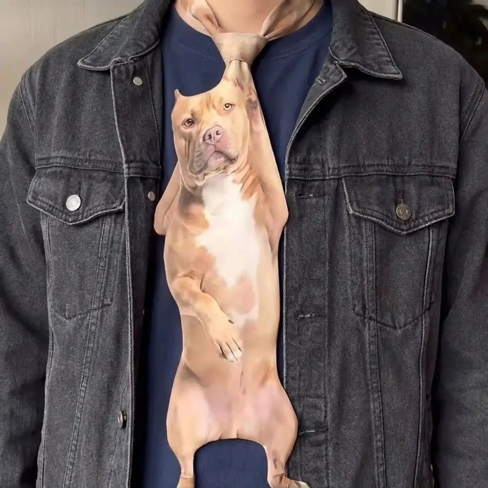 3D Dog Dog-shaped Men's Tie Novelty Lifelike Puppy Necktie Satin Fabric Animal Pattern Creative Neck Tie For Wedding and Party