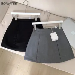 Mini Skirts Women A-line Simple Office Lady Temperament Solid All-match High Waist Design Summer Basic Streetwear Korean Stylish