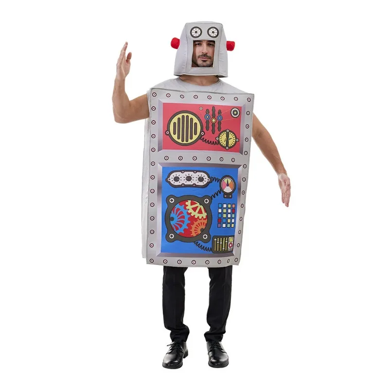 

Funny Adult Robot Costume Halloween Unisex Sponge Jumpsuit Hat Carnival Party Cosplay Stage Performance Fancy Dress up