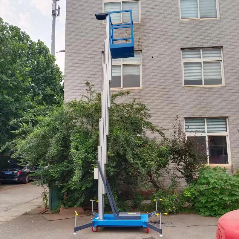 Factory Supply Electric Hydraulic Mast Lift Aluminum Alloy 11.7m Working Height 100kg Load Capacity Bottom Remote Control for