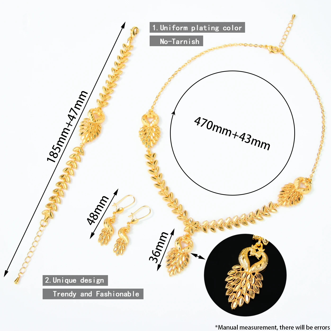 Gorgeous Dubai Wedding Jewelry Set, 21k Gold Plated