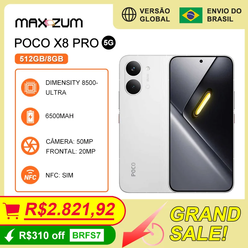 Poco X8 PRO 5G, 512GB/8GB Versão Global, Smartphone MediaTek Dimensity 8500-Ultra, Bateria de 6500mAh, Câmera de 50MP - AliExpress 509