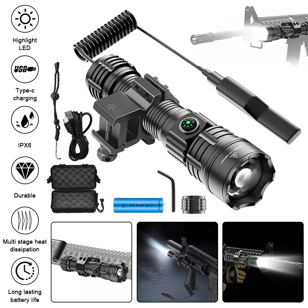 عالية الطاقة ضوء قوي الأضواء LED التكتيكية مصباح يدوي كتيفة ثابتة تلسكوبي التكبير نوع C شحن خرطوشة #6