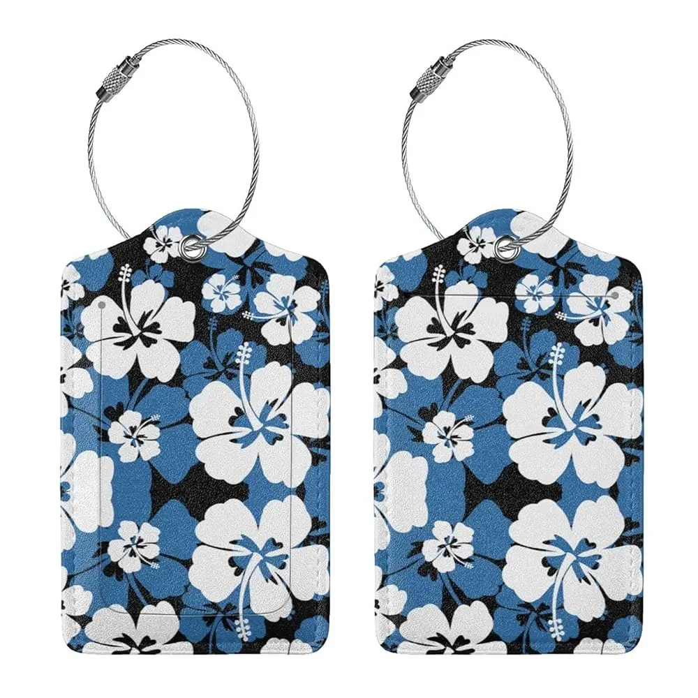 

2 Pcs Blue Hibiscus Flower Luggage Tags for Suitcase, Hawaiian Flowers Decorations Privacy Cover ID Label with Stainless Stee