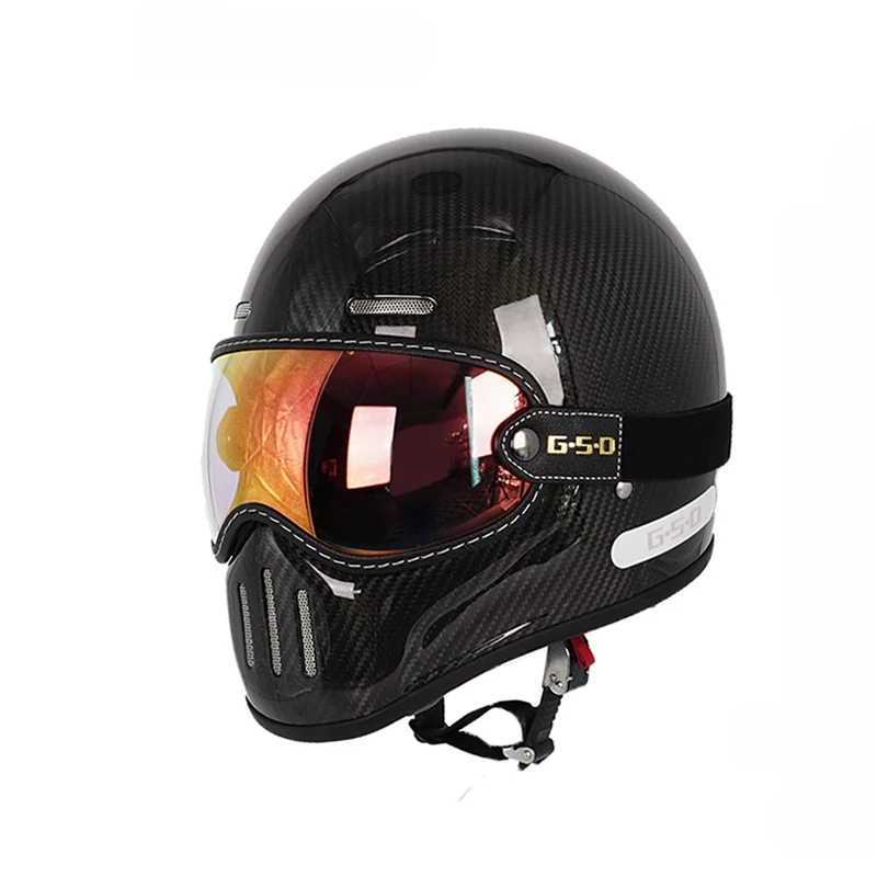 

4 style Carbon Fiber Retro Motorcycle Helmet Full Face Helmet Unisex Helmet with goggles Harley Cruiser American Style