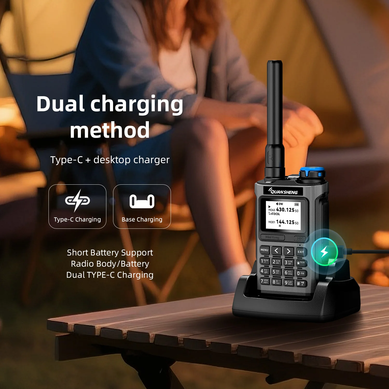 QUANSHENG UV-K1 Air Band Walkie Talkie Aviation Receive Wireless Copy Frequency Meter Type-C NOAA Multi-Band Two Way Radio UV