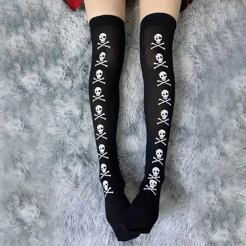 Kobiety Gothic Halloween czarne zakolanówki pończochy czaszka drukowane na długie skarpety do kolan Cosplay rajstopy Dropshipping — zdjęcie 6