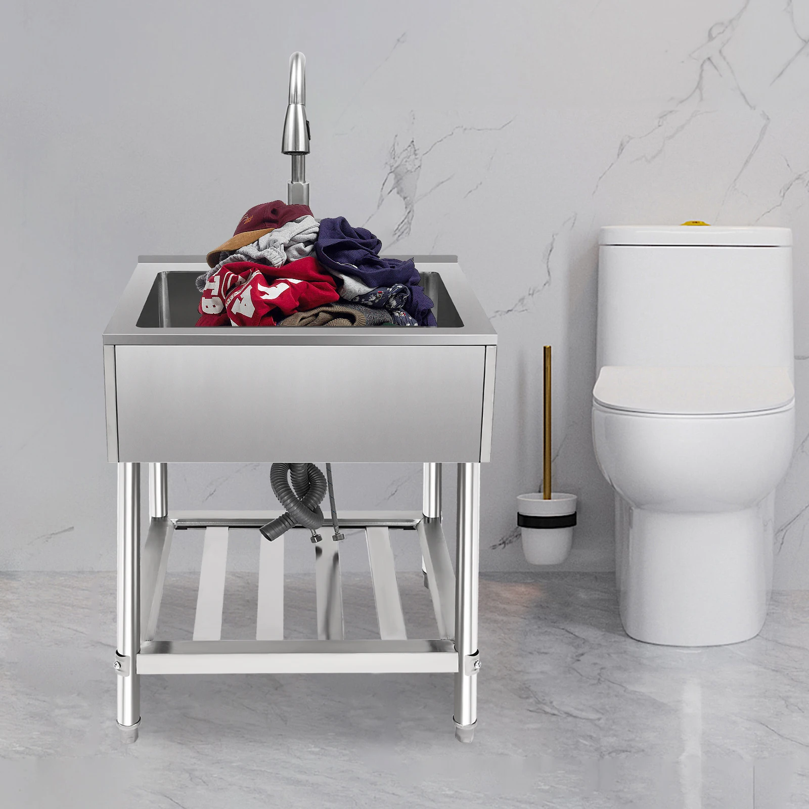 Proses Penarikan Kawat untuk Wastafel Laundry Stainless Steel Komersial dengan 360° °   Keran Tarik Keluar Beban Maksimal 100kg Model Berdiri Bebas 25x34.25in