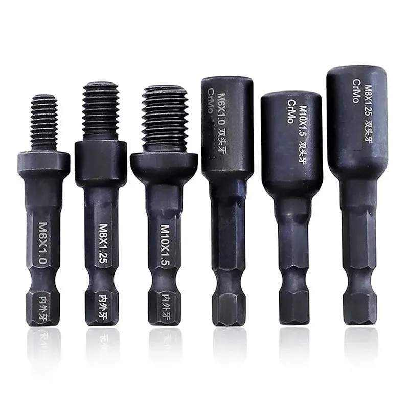 6pcs Cr-Mo Self Tapping Socket Adapter Set For M6 M8 For M10 Insert Nuts Hanger Bolt With 1/4 Hex Shank Power Drill Driver Tool