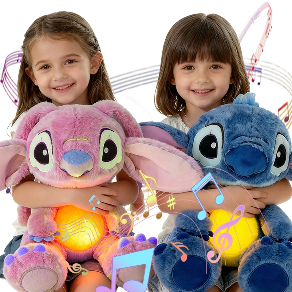 

Disney Lilo&Stitch Plush Doll Breath Child Peluche Kawaii Soothes Toy Anime Baby Music Light Sleep Toys Pink Stitch Kid Gifts