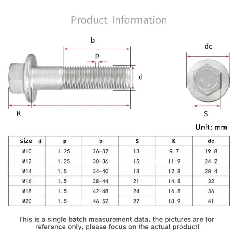 M10 M12 M14 M16 M20 Dacromet Fine Thread Hexagon Flange Bolt Hex Flange Cap Screws Grade 10.9 Steel Pitch 1.25/1.5mm GB5787