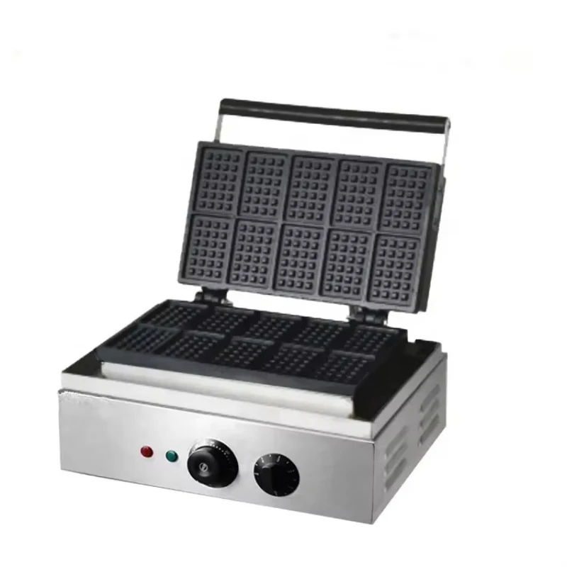 Manufacturer wholesale commercial rectangular waffle bread machine 10pcs non-stick electric waffle machine snack machine