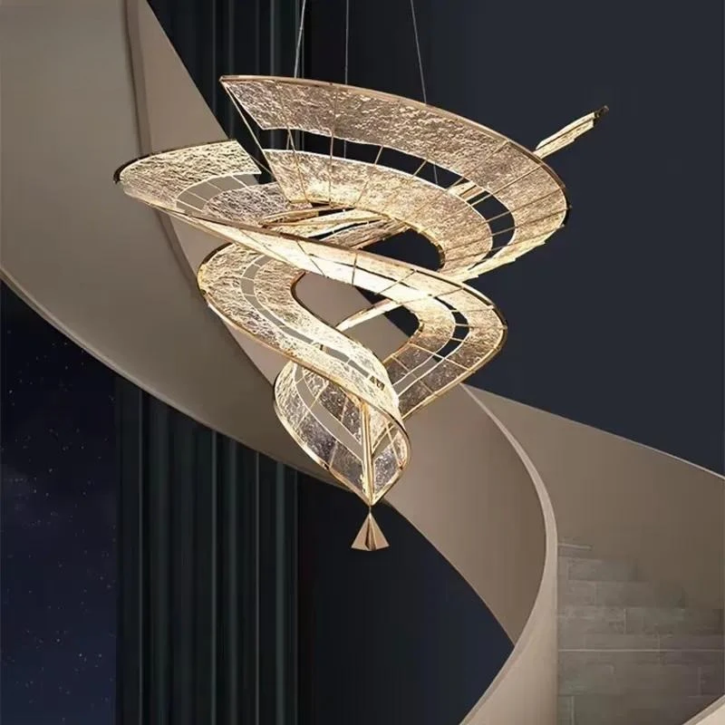 Modern Acrylic Luxury Chandelier Spiral Design Villa Decorative Large High Ceiling Light Fixture