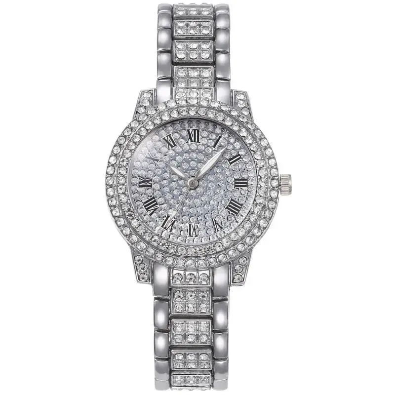 1pcs Fashion Roman pattern diamond inlaid women's watch, women's watch, quartz watch bracelet, women's watch image 2