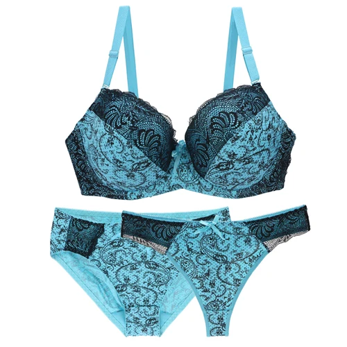 Imagen 2 del producto Neell-Conjunto de sujetador de realce sin costuras para mujer, ropa interior de 3 piezas, copa BCDEF, Beige, negro, azul, morado, rojo, blanco, lencería de talla grande