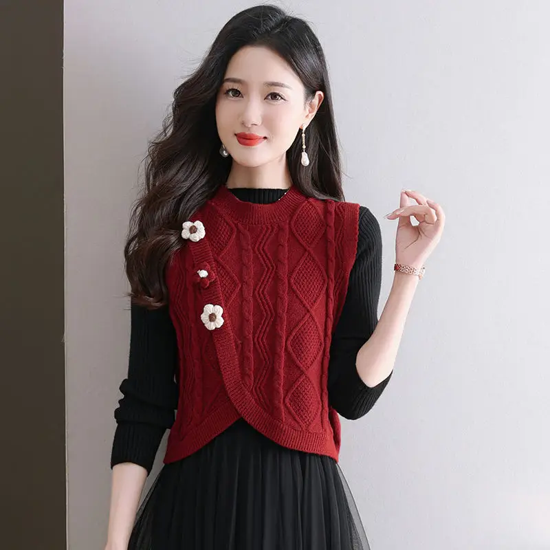 سترات متماسكة للنساء ملابس قصيرة للعمل خفيفة على العرض ملابس على الطراز الكوري صدرية تريكو جديدة Y2k سترات نسائية حمراء