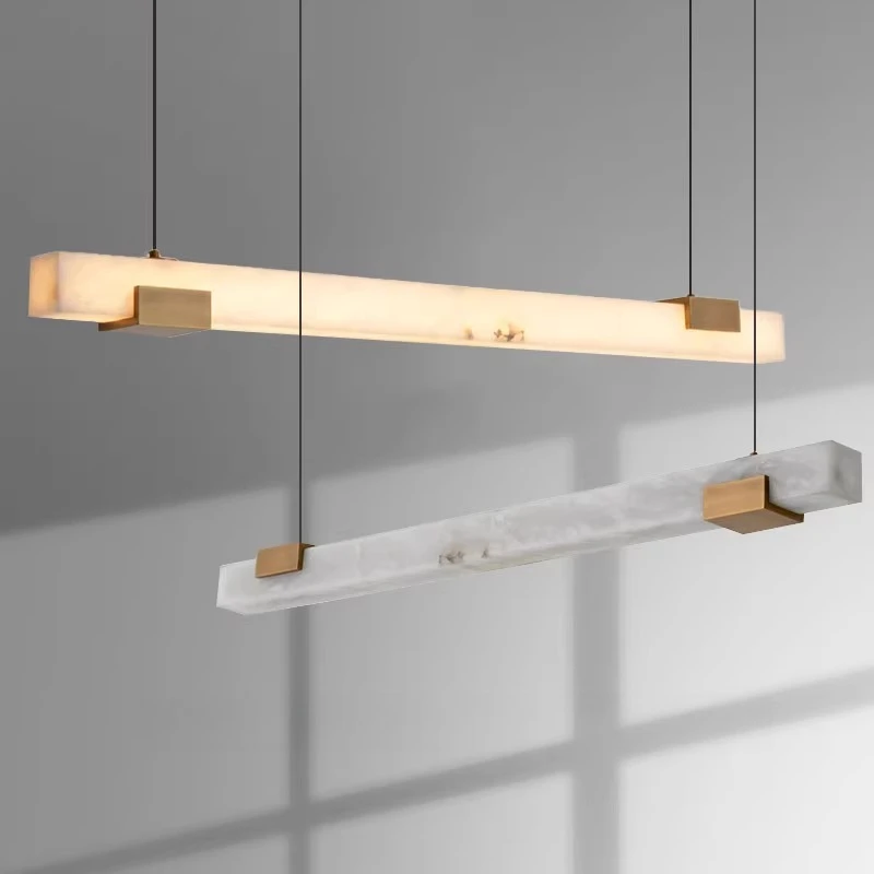 Spanish Natural Marble Pendant Light with Simple Design Highend Feel Restaurant Bedroom Tea Room Creative Long Strip Lighting