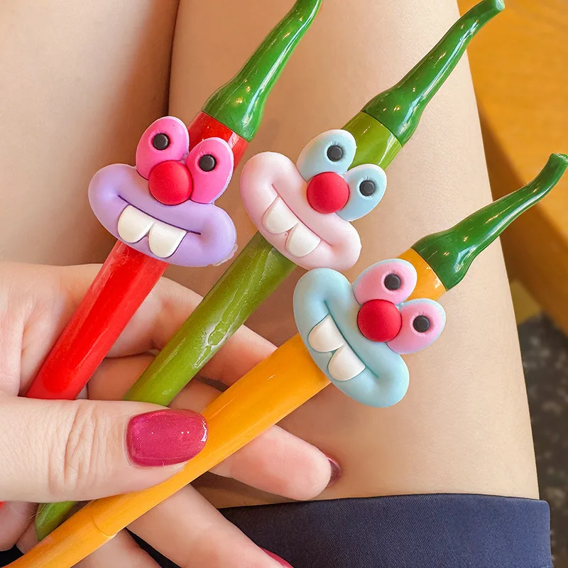 Cute Cartoon Funny Little Pepper Ballpoint Pen Uncap Gel Pen High-looking Girl Heart Cartoon Writing Brush Ink Pen Accessory