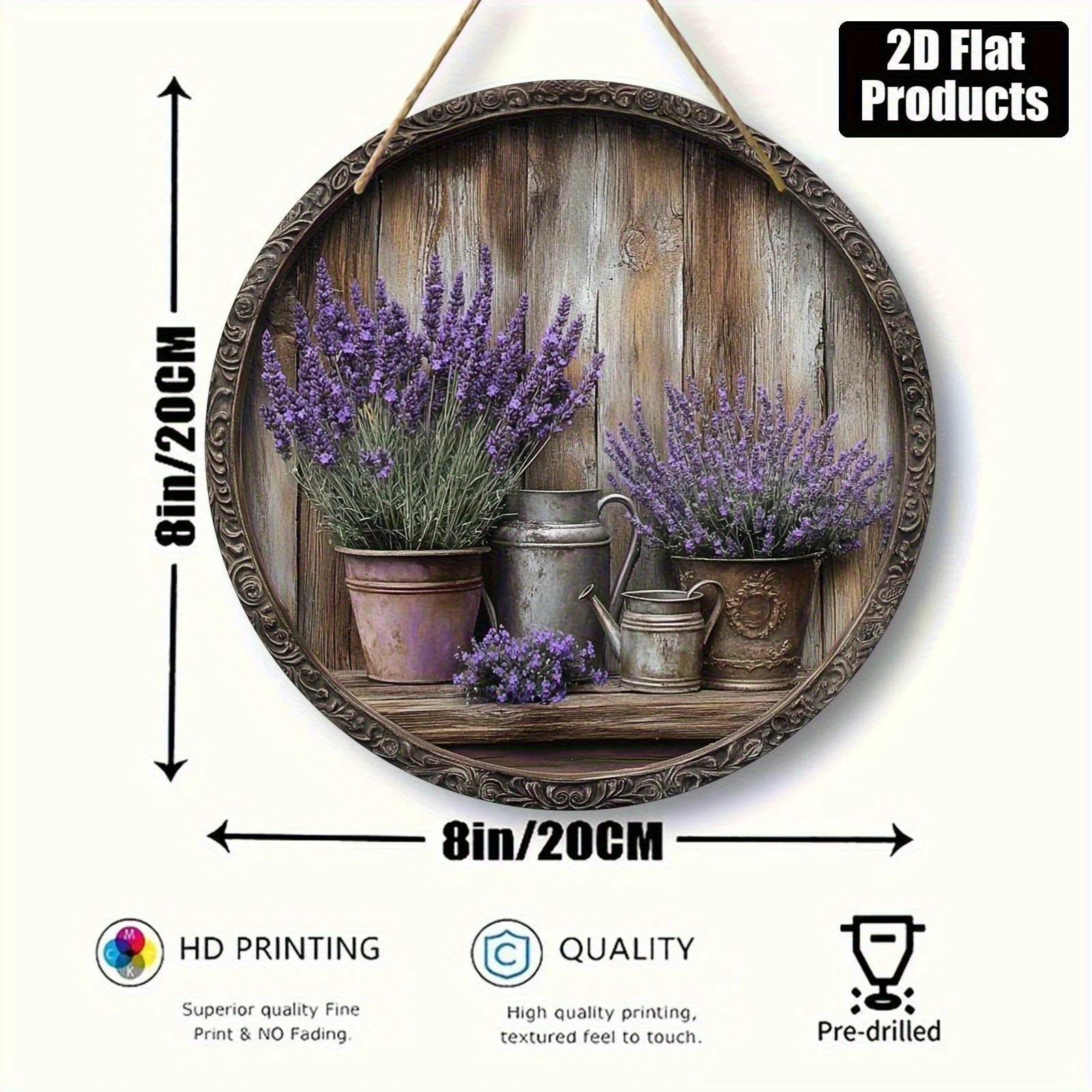 2D Flat Round Sign Lavender Theme Wall Art Decor for Bar Kitchen Cafe Home Living Room Office Party Holiday.