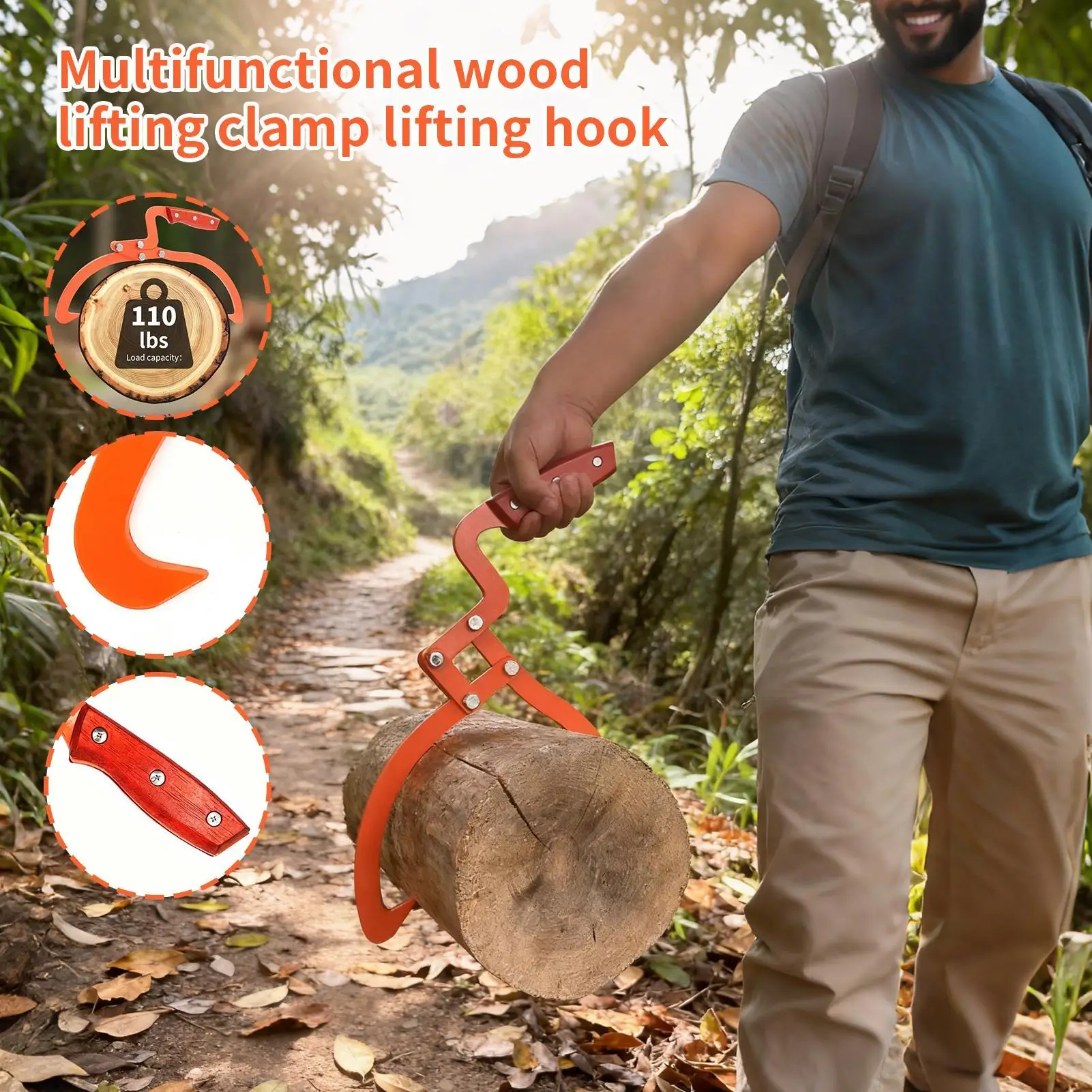 ที่คีบไม้ฟืนแบบหนีบ ทนทาน ไม่ลื่น ทำจากโลหะ สำหรับเตาผิง แคมป์ปิ้ง ใช้ยก ลาก ขนย้าย