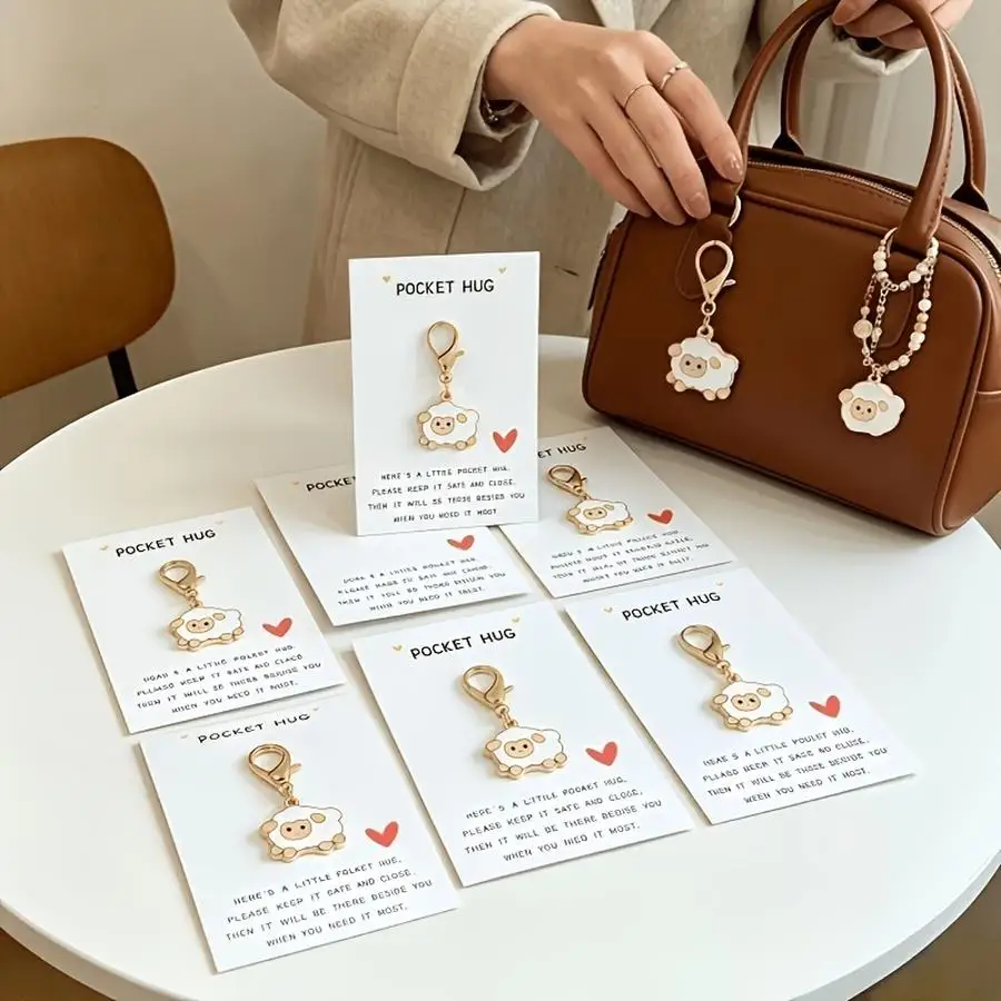1/5/10/20/50/100pcs Cute Mini Sheep Keychains, with Pocket Hug Encouragement Greeting Cards, Very Suitable As Gifts for Family A