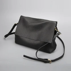 MJ Genuine Leather Bag Female Real Cowhide Leather Crossbody Handbag Casual Messenger Bags Solid Large Capacity Shoulder Bag