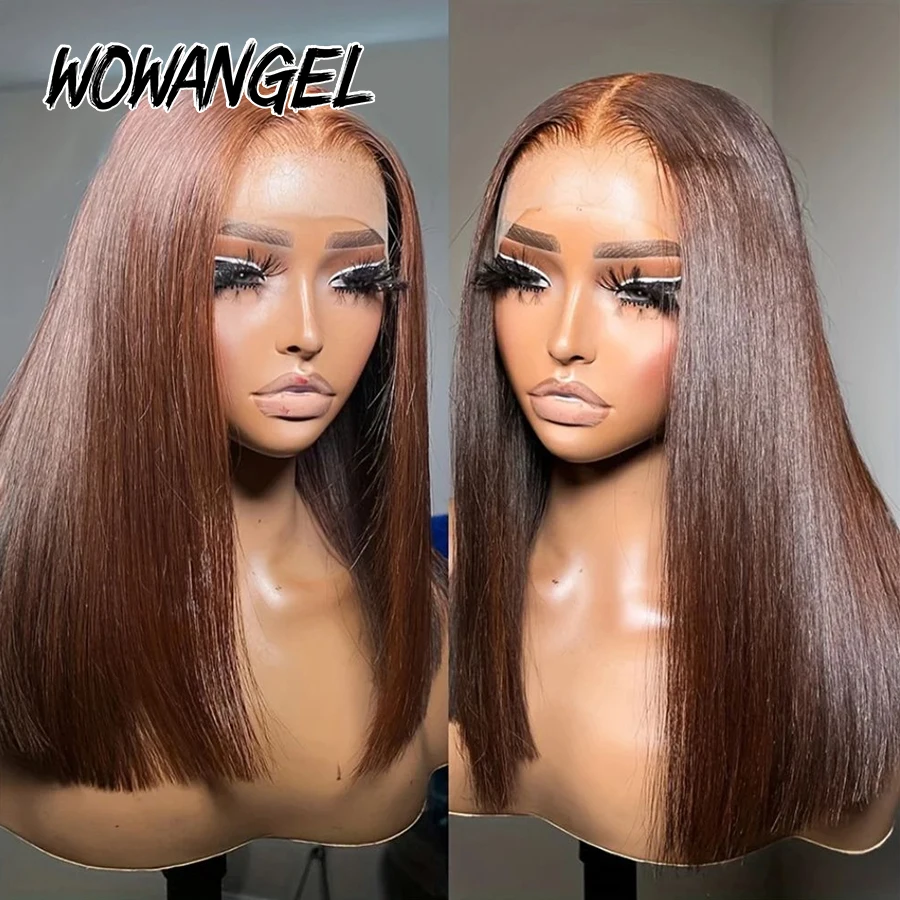 Immagine 5: # 4 Parrucca frontale completa diritta marrone cioccolato Capelli umani Pre pizzicati Parrucche corte Bob 13x6 Parrucche anteriori in pizzo HD per capelli vergini da donna