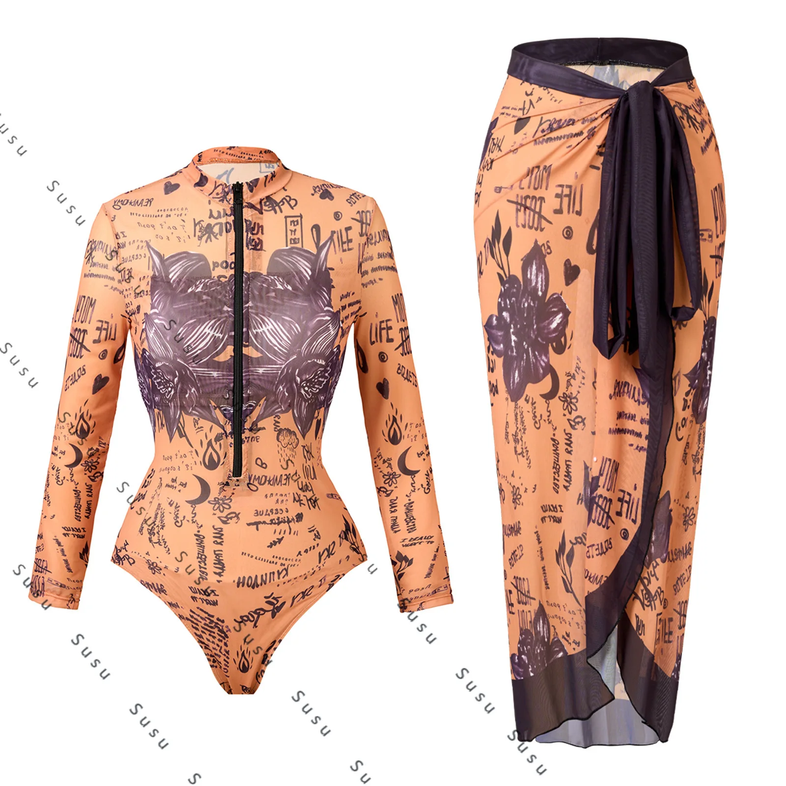 

2025: солнцезащитный крем с длинными рукавами, русский купальник, женский европейский и американский костюм для серфинга, купальник, юбка, пляжная юбка, цельный новый