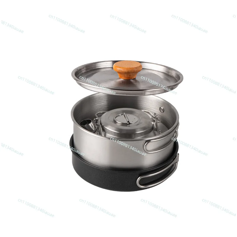 Set of Pots Camping Stainless Steel Pots and Pans 4-piece Set Kettle Frying Pan Cooking Pot Self-driving Tour Portable Picnic