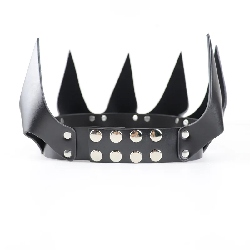 TleMeny Sexy Leder Crown Maske Bdsm Fetisch Kopf Schwarz Cosplay Gesicht Erwachsene Halloween Karneval Club Maskerade Partei Maske Sex Spielzeug