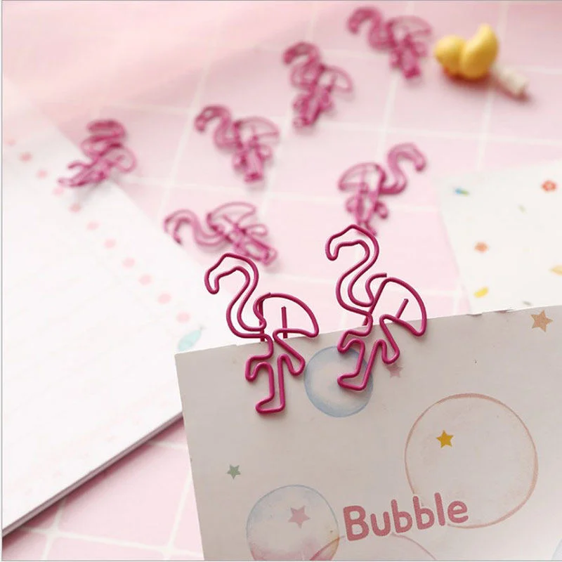 10 stks/partij Leuke Mooie Creatieve Flamingo Metalen Bladwijzer Planner Paperclip Organizer Boek Decoratieve Foto Clips Briefpapier