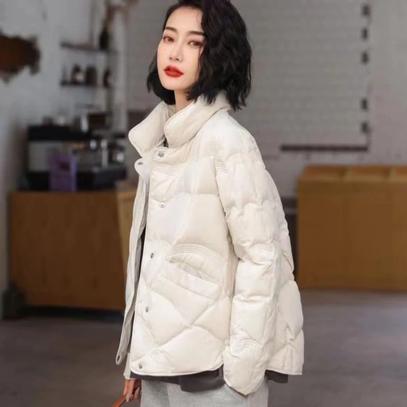 Oversized 3XL 4XL Women Autumn/Winter Jackets 2024 New Female Fashion Stand Collar Ultra Lightweight White Coat