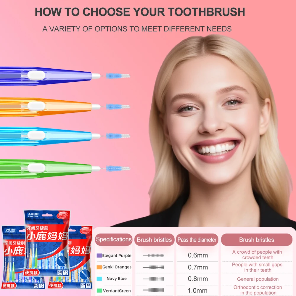 10 pcs Telescopic Interdental Brushes Portable I Shape Tooth Gap Cleaner Disposable Teeth Cleaning Oral Care Tool