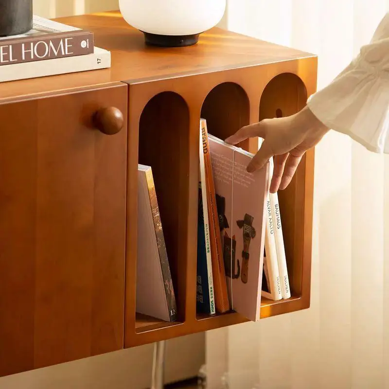 Nordic solid wood magazine cabinet cave bookcase record storage locker retro bedside table living room sofa small side cabinet