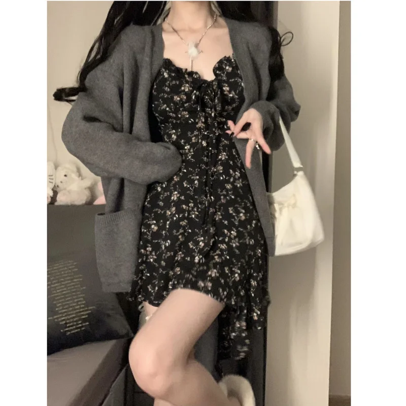 Summer Fashion Sweet Floral Sleeveless Dresses Women Trendy All-match Waist-cinching Temper A-line Chic Irregular Skirt