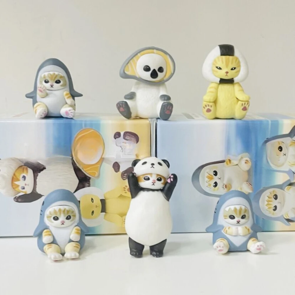6Pcs Mofuseands Cat Dolls Toast Pandas Cat Cos Cross-Dressing Action Figure Model Toys Home Exhibit Ornaments Birthday Xmas Gift