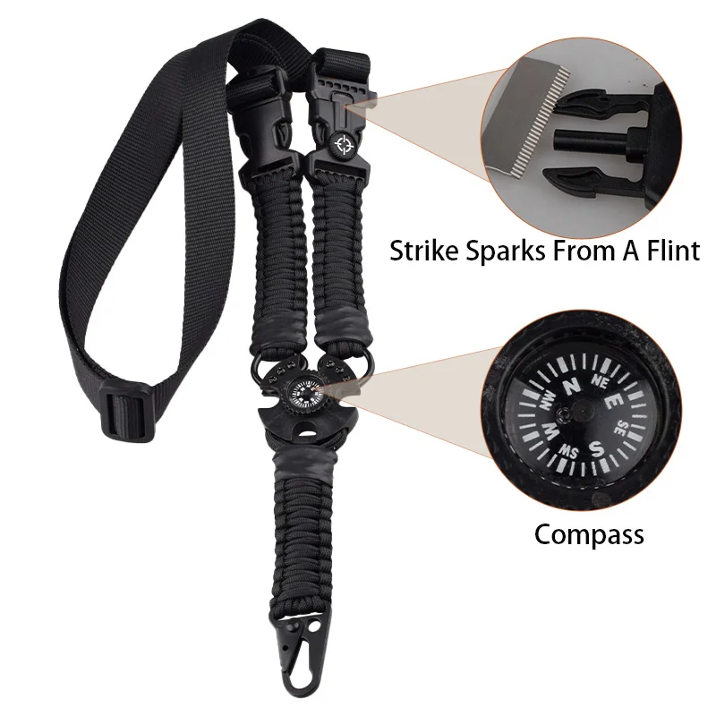Tactical Sling Rope Ferro Rod & Compass Integrated Quick-Detach 64–90cm Nerf Black/Green/Khaki Air soft For Hunting Paintball