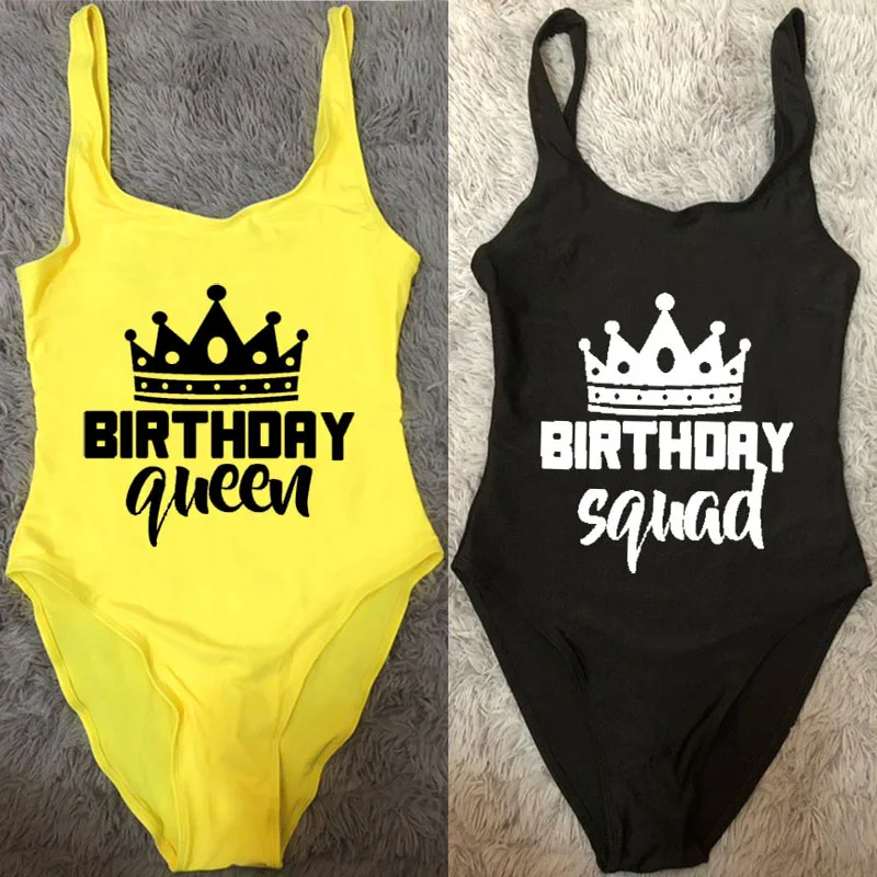 Sexy Swimwear Women bikini 2022 woman BIRTHDAY queen squad Party One Piece Swimsuit large size Bathing Suit Beachwear swim suit