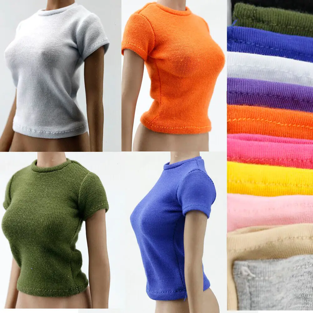 1/6 Beige gray Fashion Female Soldier Solid Color Base Short-sleeved T-shirt