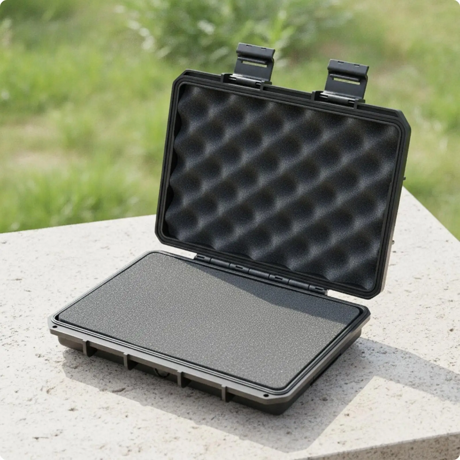 Low Profile Waterproof Hard Case with Cushioned Foam Interior for Electronics Tools and Valuable Equipment Storage