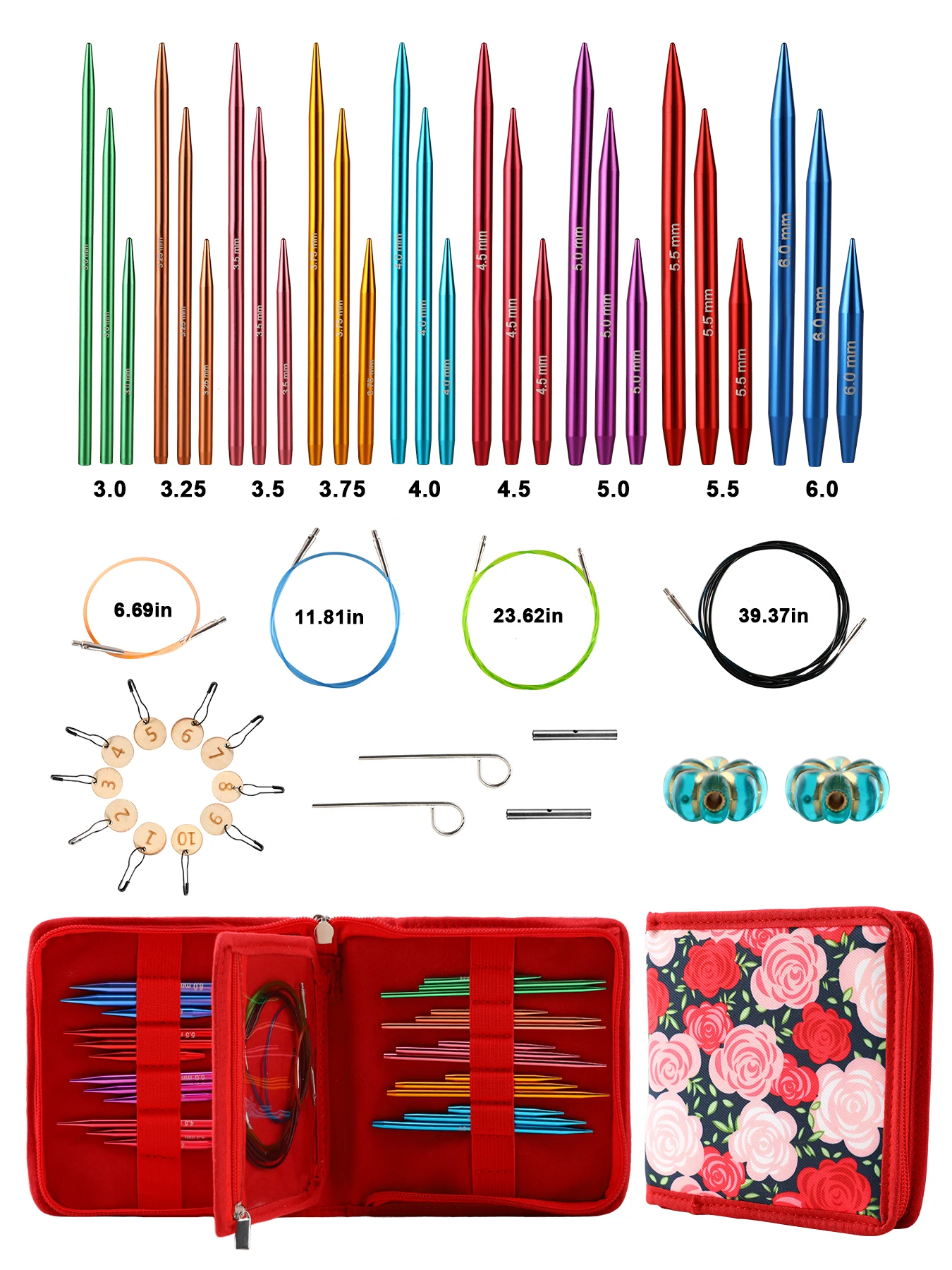 

Набор съемных спиц, иглы для вязания крючком, иглы для плетения своими руками, инструменты для рукоделия с швейными инструментами и сумкой для хранения