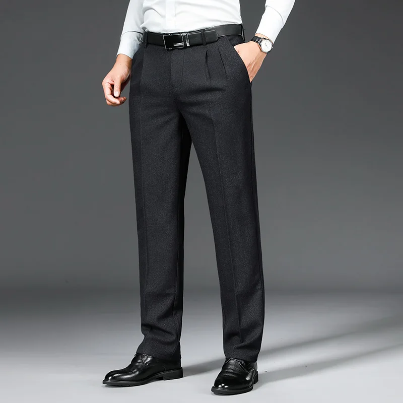 Autumn and winter brand high waist straight loose men\'s business gentleman pure pants simple office father\'s elegant trousers